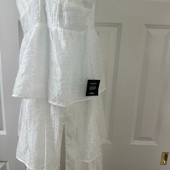 Lulus Blissful Direction White Tie-Strap Clip Dot Bustier Midi Dress - Picture 11 of 14